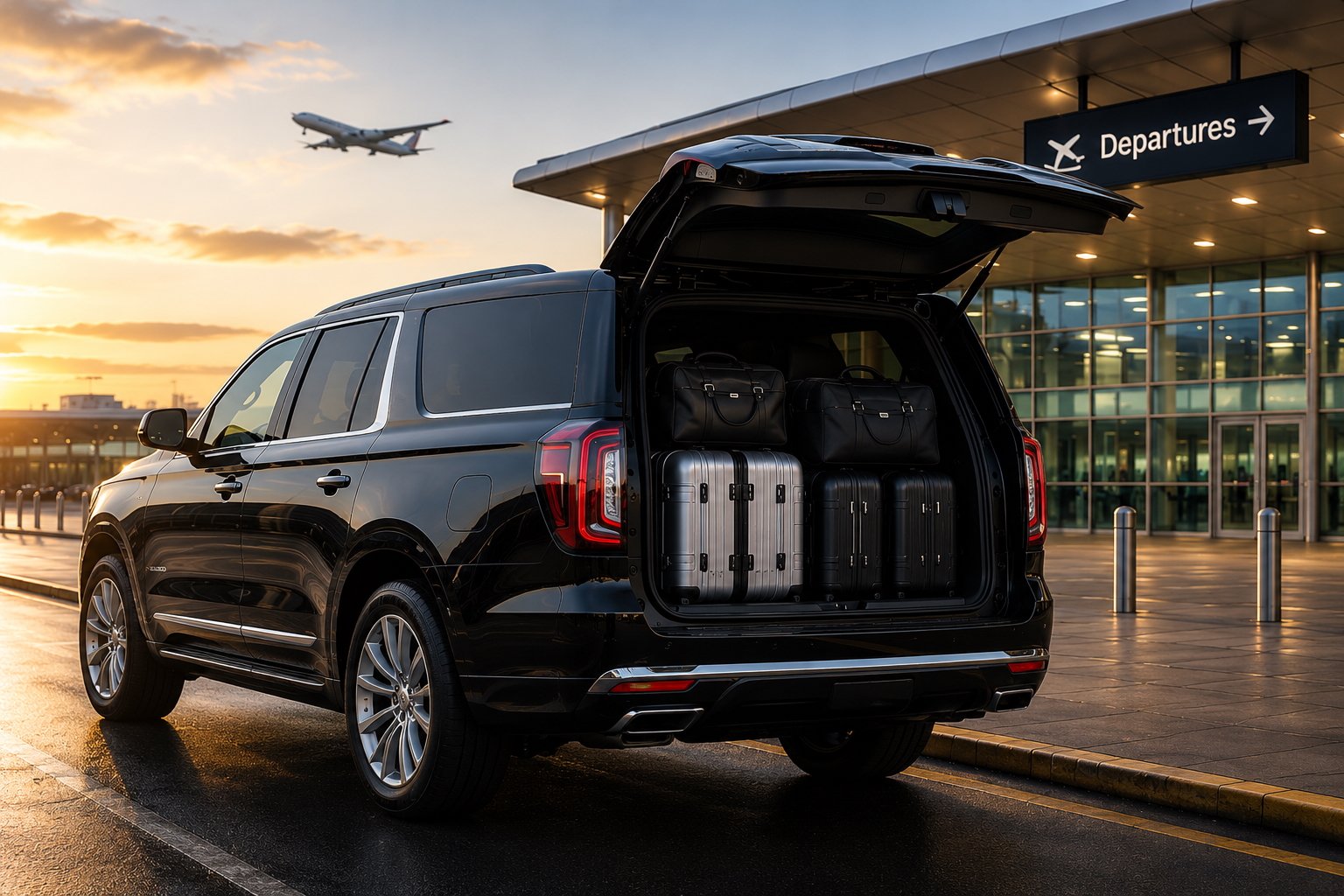 Full-size SUV with luggage at airport